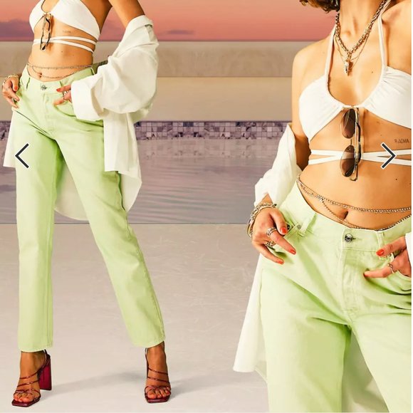 ASOS design | Mid Rise '90's' Straight Leg Jeans in Lime Sz. 25 - Picture 9 of 10